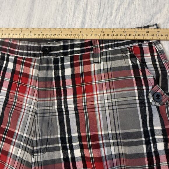 GB Red Plaid Cargo Shorts Mens Size 42 Regular Fit Flat Front Button Zip - Picture 13 of 16